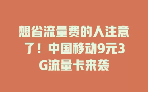 想省流量费的人注意了！中国移动9元3G流量卡来袭