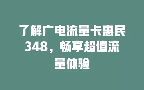 了解广电流量卡惠民348，畅享超值流量体验