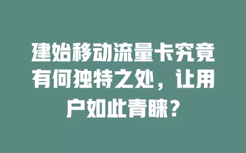 建始移动流量卡究竟有何独特之处，让用户如此青睐？