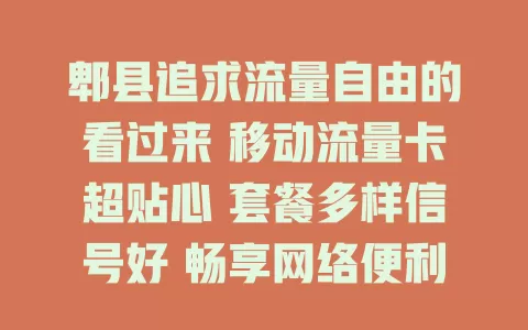 郫县追求流量自由的看过来 移动流量卡超贴心 套餐多样信号好 畅享网络便利 实现流量自由