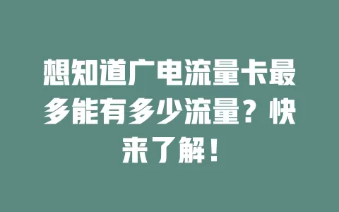 想知道广电流量卡最多能有多少流量？快来了解！