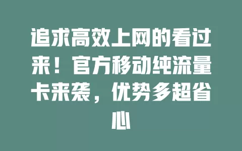 追求高效上网的看过来！官方移动纯流量卡来袭，优势多超省心