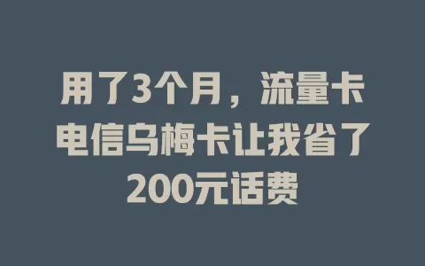 用了3个月，流量卡电信乌梅卡让我省了200元话费