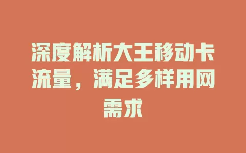 深度解析大王移动卡流量，满足多样用网需求