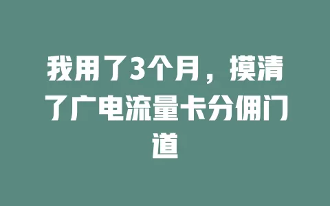 我用了3个月，摸清了广电流量卡分佣门道