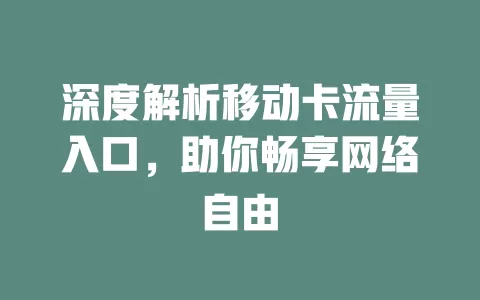 深度解析移动卡流量入口，助你畅享网络自由