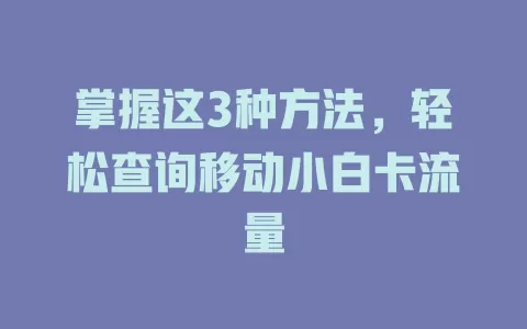 掌握这3种方法，轻松查询移动小白卡流量