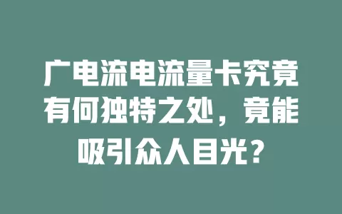 广电流电流量卡究竟有何独特之处，竟能吸引众人目光？