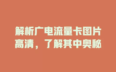 解析广电流量卡图片高清，了解其中奥秘