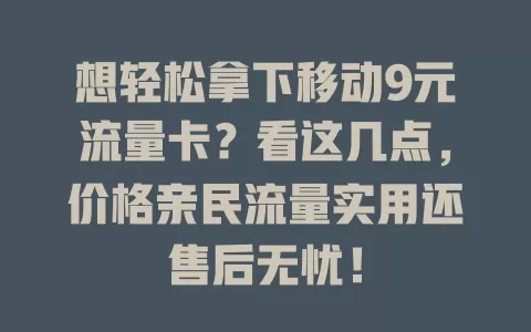想轻松拿下移动9元流量卡？看这几点，价格亲民流量实用还售后无忧！
