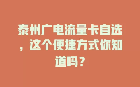 泰州广电流量卡自选，这个便捷方式你知道吗？