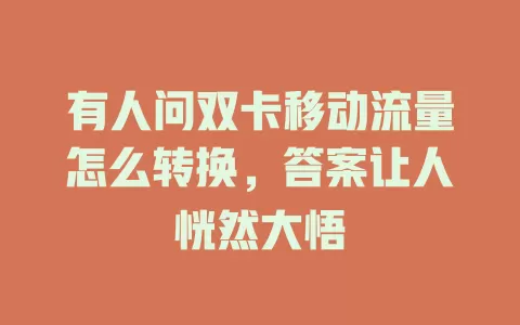 有人问双卡移动流量怎么转换，答案让人恍然大悟