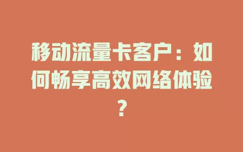移动流量卡客户：如何畅享高效网络体验？
