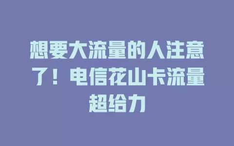 想要大流量的人注意了！电信花山卡流量超给力