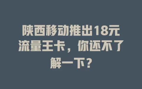 陕西移动推出18元流量王卡，你还不了解一下？