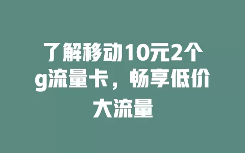 了解移动10元2个g流量卡，畅享低价大流量