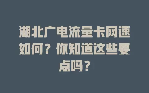 湖北广电流量卡网速如何？你知道这些要点吗？
