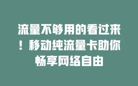 流量不够用的看过来！移动纯流量卡助你畅享网络自由
