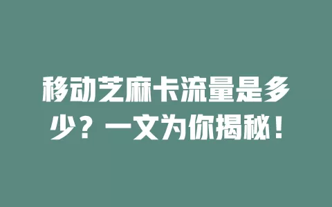 移动芝麻卡流量是多少？一文为你揭秘！