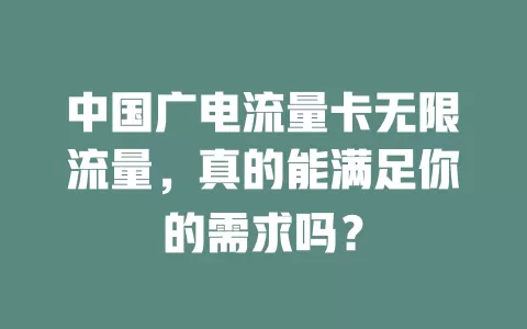 中国广电流量卡无限流量，真的能满足你的需求吗？