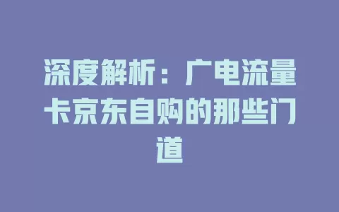 深度解析：广电流量卡京东自购的那些门道