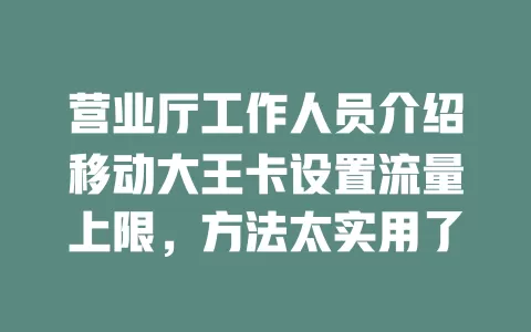 营业厅工作人员介绍移动大王卡设置流量上限，方法太实用了