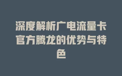深度解析广电流量卡官方腾龙的优势与特色