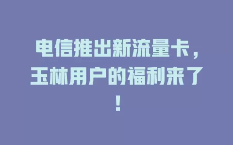 电信推出新流量卡，玉林用户的福利来了！