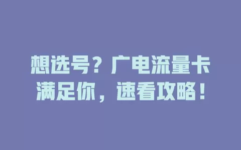 想选号？广电流量卡满足你，速看攻略！