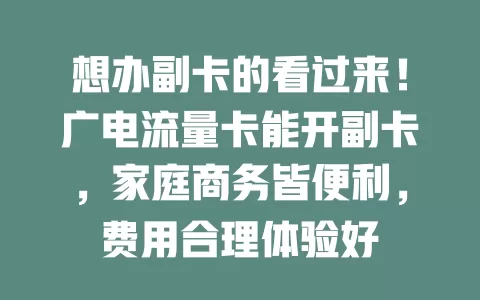 想办副卡的看过来！广电流量卡能开副卡，家庭商务皆便利，费用合理体验好