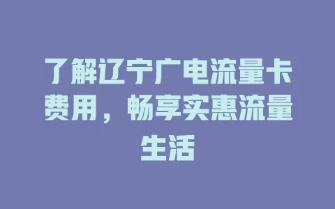 了解辽宁广电流量卡费用，畅享实惠流量生活