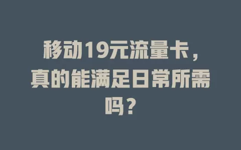 移动19元流量卡，真的能满足日常所需吗？