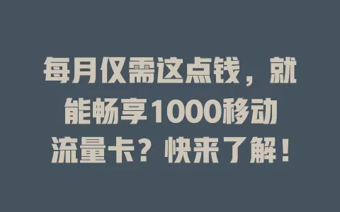 每月仅需这点钱，就能畅享1000移动流量卡？快来了解！