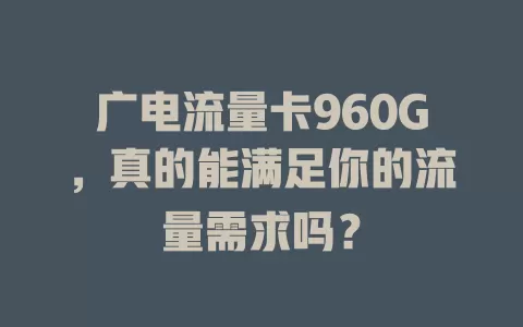 广电流量卡960G，真的能满足你的流量需求吗？