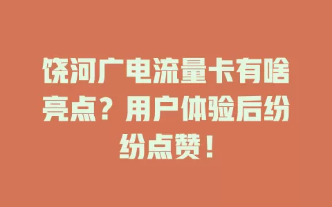 饶河广电流量卡有啥亮点？用户体验后纷纷点赞！