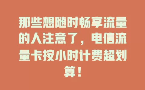 那些想随时畅享流量的人注意了，电信流量卡按小时计费超划算！