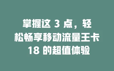 掌握这 3 点，轻松畅享移动流量王卡 18 的超值体验