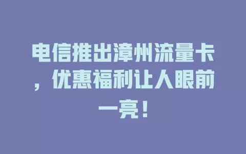 电信推出漳州流量卡，优惠福利让人眼前一亮！