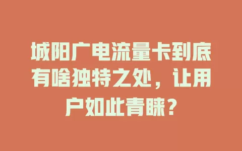 城阳广电流量卡到底有啥独特之处，让用户如此青睐？