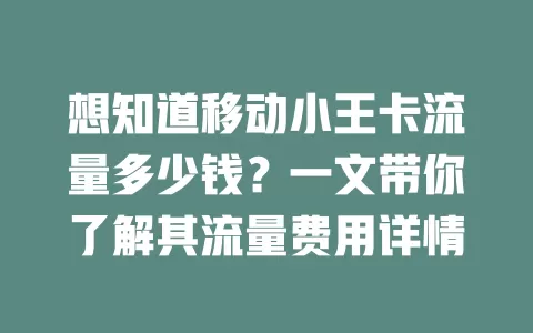 想知道移动小王卡流量多少钱？一文带你了解其流量费用详情
