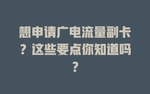想申请广电流量副卡？这些要点你知道吗？