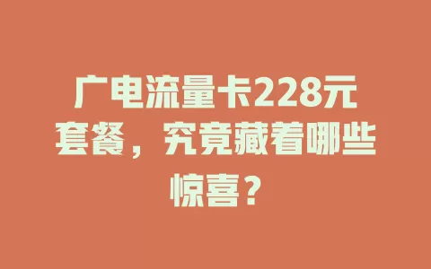 广电流量卡228元套餐，究竟藏着哪些惊喜？