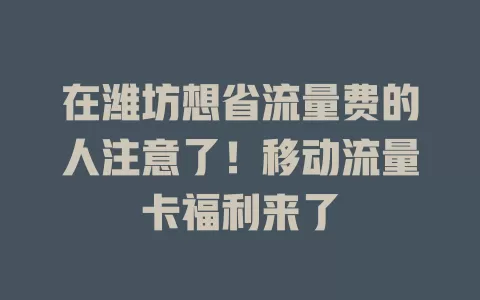 在潍坊想省流量费的人注意了！移动流量卡福利来了
