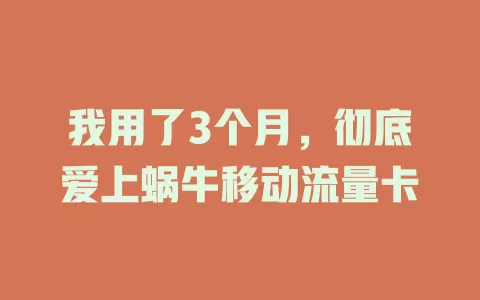 我用了3个月，彻底爱上蜗牛移动流量卡
