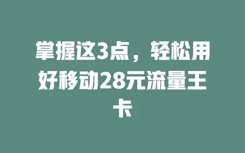 掌握这3点，轻松用好移动28元流量王卡