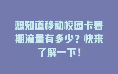 想知道移动校园卡暑期流量有多少？快来了解一下！