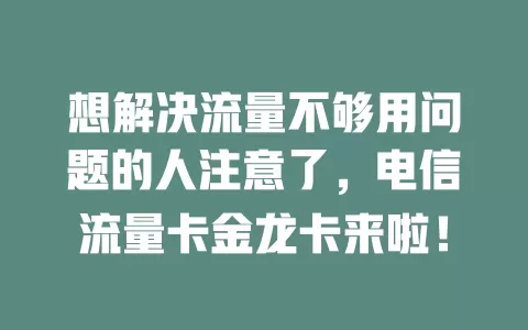 想解决流量不够用问题的人注意了，电信流量卡金龙卡来啦！