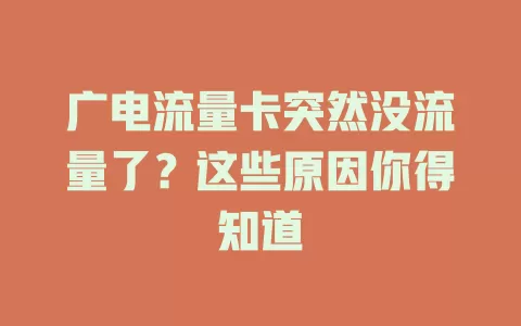 广电流量卡突然没流量了？这些原因你得知道