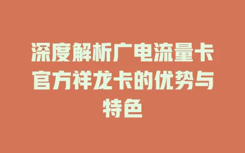 深度解析广电流量卡官方祥龙卡的优势与特色