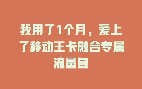 我用了1个月，爱上了移动王卡融合专属流量包
